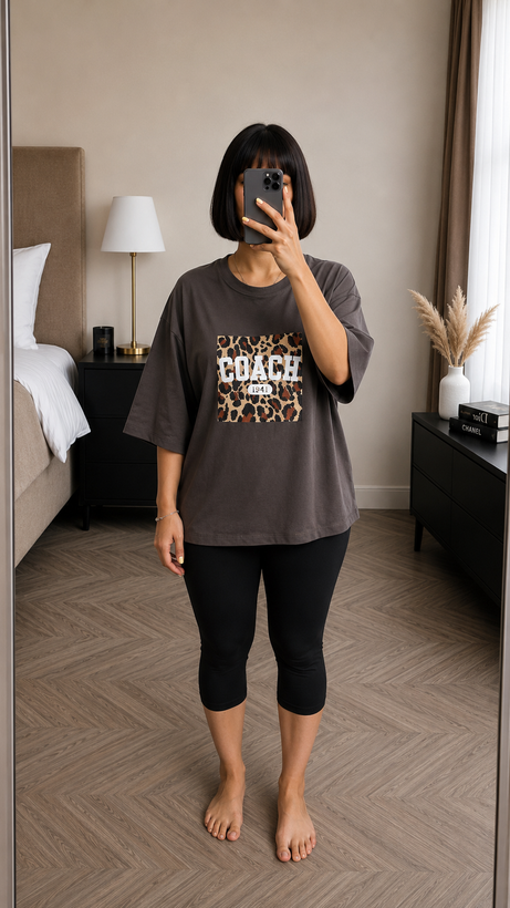 تیشرت زنانه لش طرح Coach پلنگی