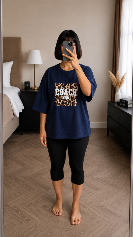 تیشرت زنانه لش طرح Coach پلنگی