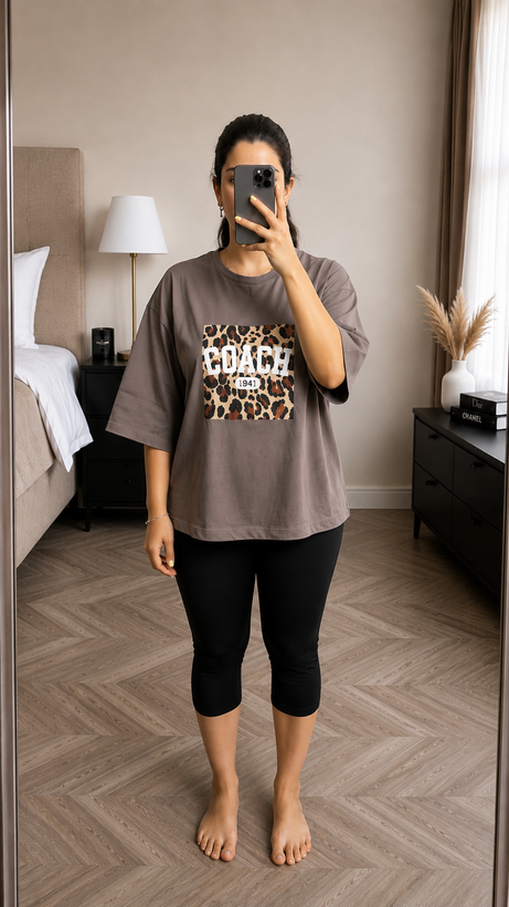 تیشرت زنانه لش طرح Coach پلنگی